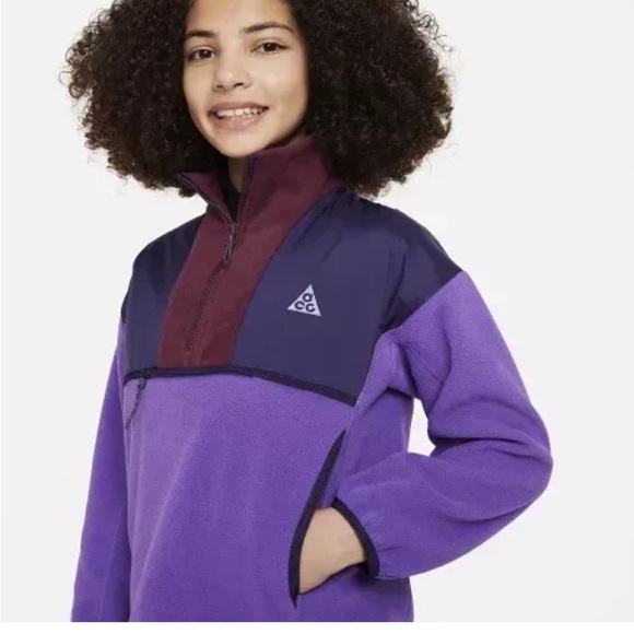 Big Kids Nike ACG Wolf Tree Loose Tunic Sweater Purple 1/4 Zip Size Large NWT - Picture 4 of 9